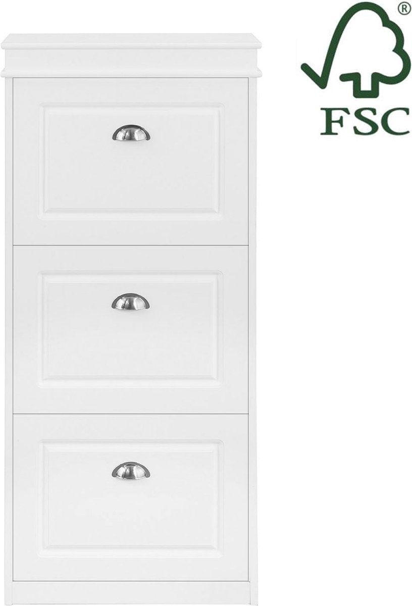 Witte Schoenenkast - Schoenenkantelaar - Schoenenorganizer - FSC-gecertificeerd - Stevige constructie - Kan aan de muur worden bevestigd - 53 cm x 117 cm x 24 cm (6097637566515)