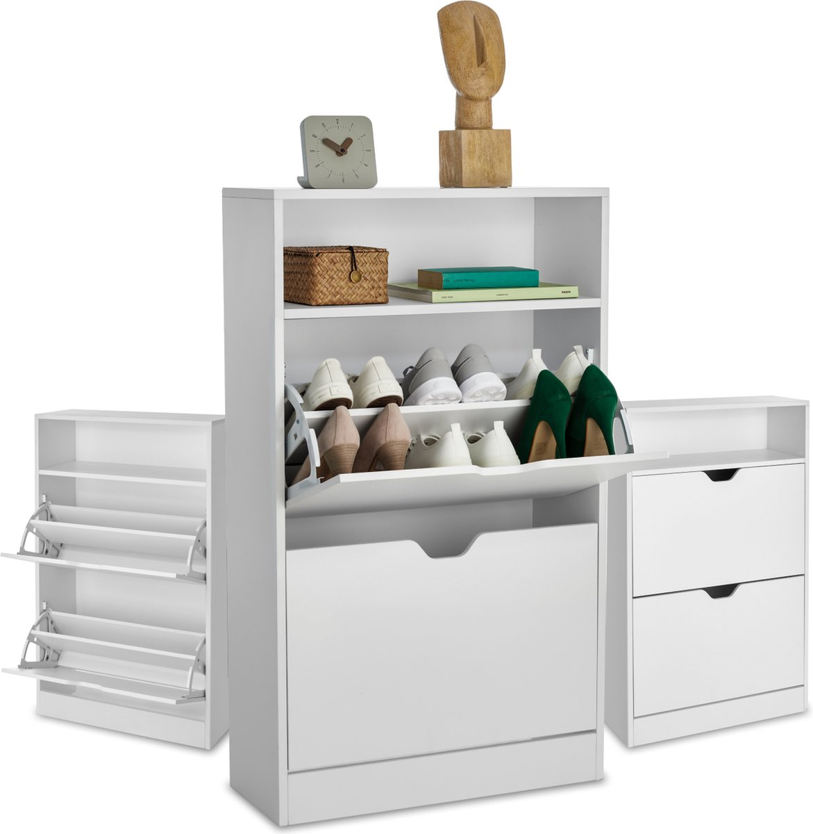 tectake® - Schoenenkast met 2 kantelvakken - Ladekast - Schoenenstandaard - 12 paar schoenen - Incl. open vak - Aan te passen vakken (4061173261342)