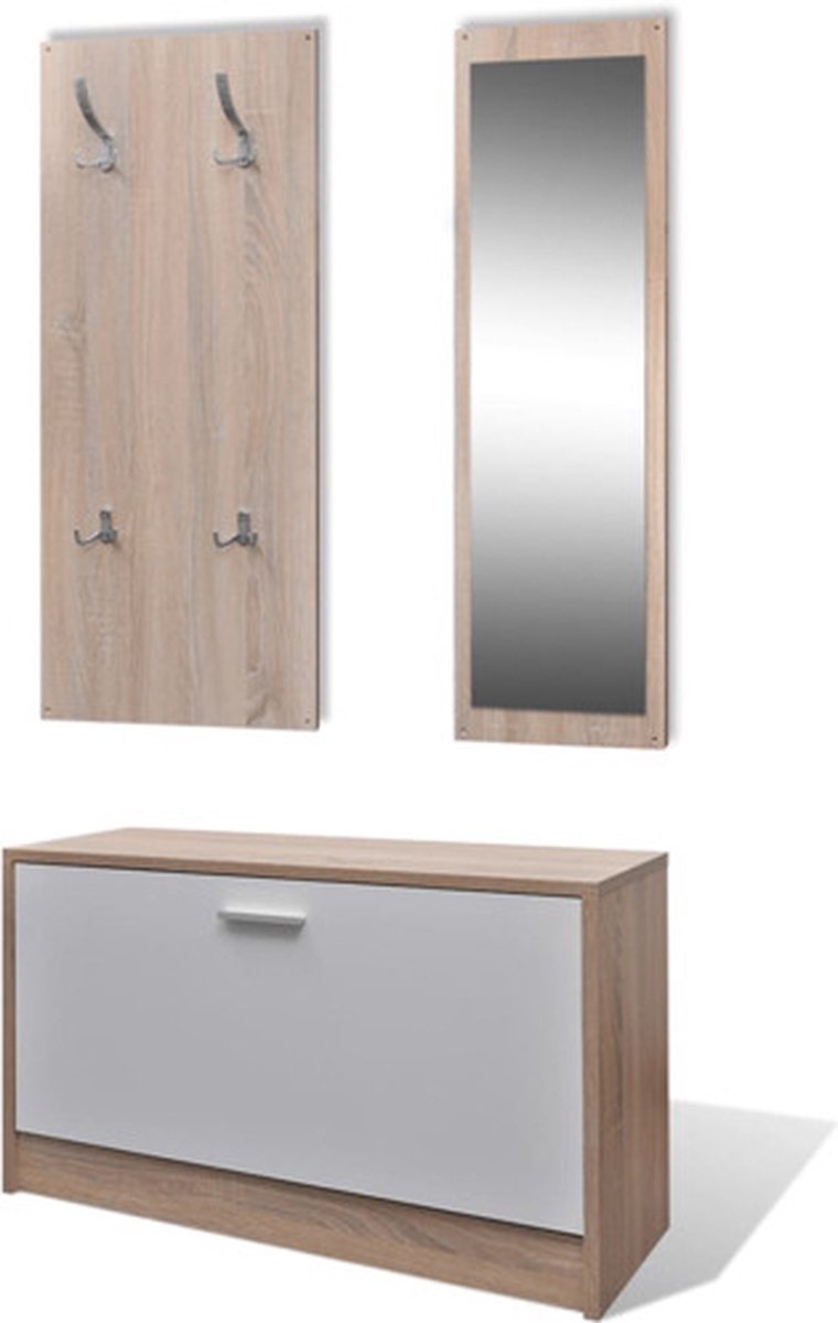 vidaXL - 3-delige - Schoenenkastset - hout - eikenkleurig - en - wit (8718475885610)