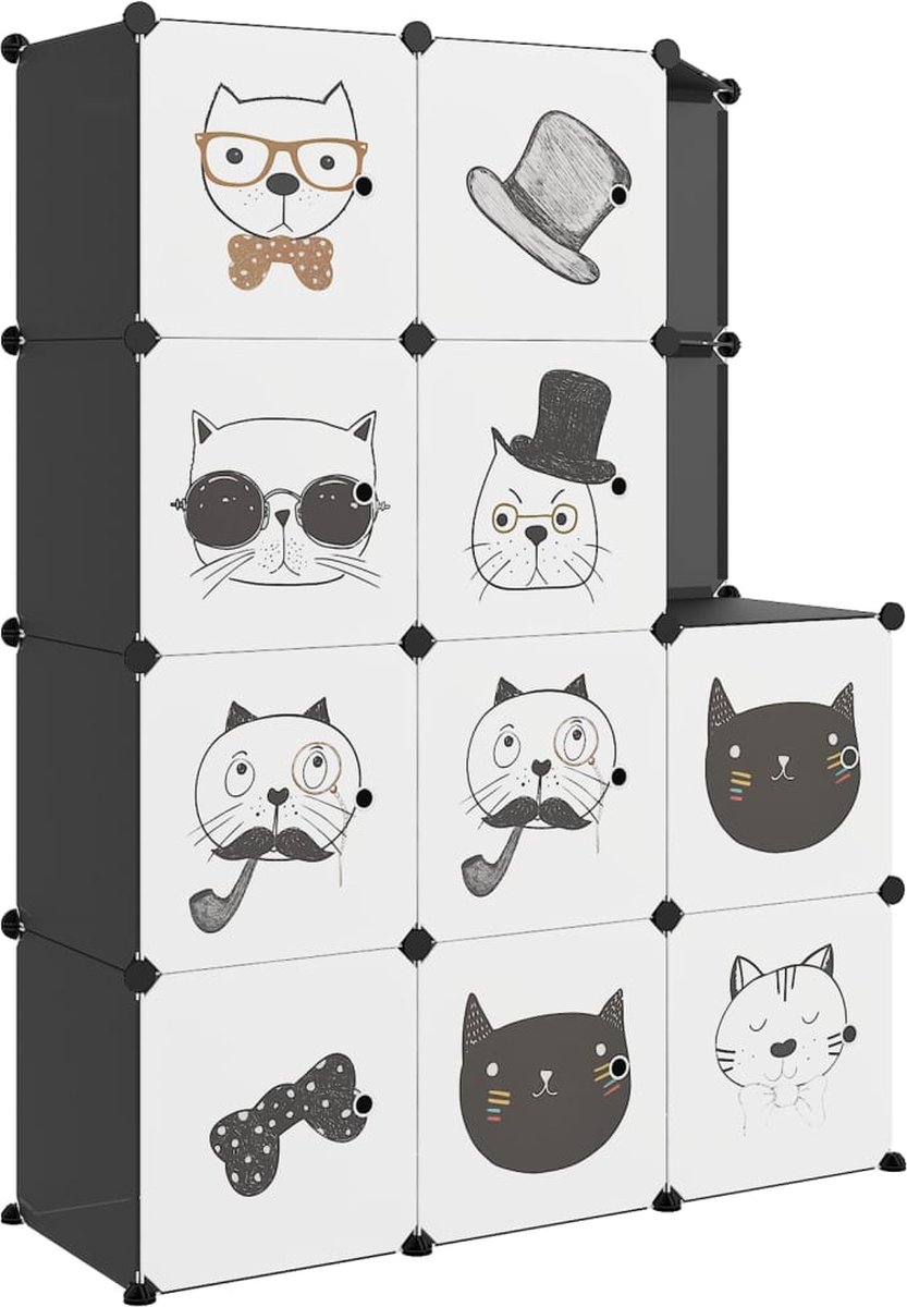 vidaXL - Kinderopbergmeubel - met - 10 - vakken - polypropeen - zwart (8720286849859)