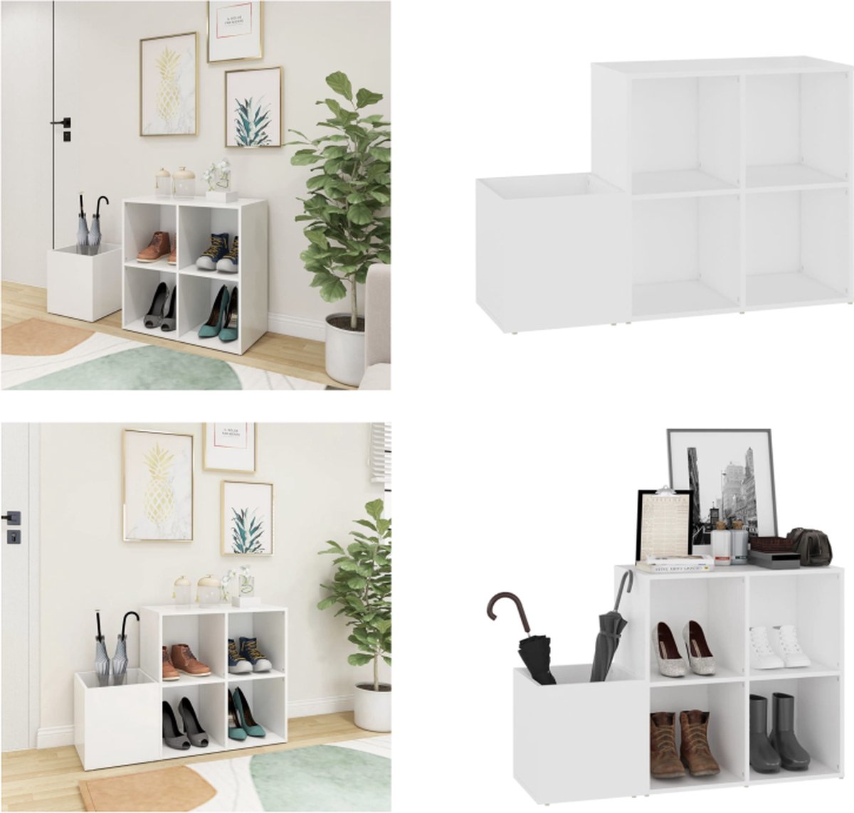 vidaXL Opbergkast 105x35-5x70 cm bewerkt hout wit - Hal Schoenenkast - Hal Schoenenkasten - Schoenen Opberger - Schoenen Opbergers (8721114689852)