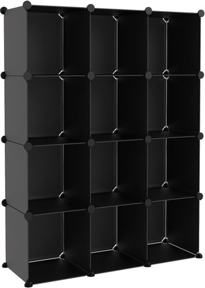 vidaXL - Opbergmeubel - met - 12 - vakken - polypropeen - zwart (8720286849491)
