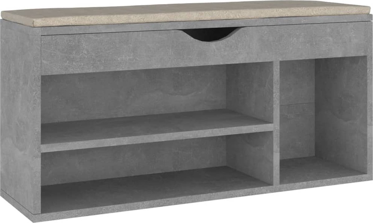 vidaXL - Schoenenbank - met - kussen - 104x30x49 - cm - bewerkt - hout - betongrijs (8720286343524)