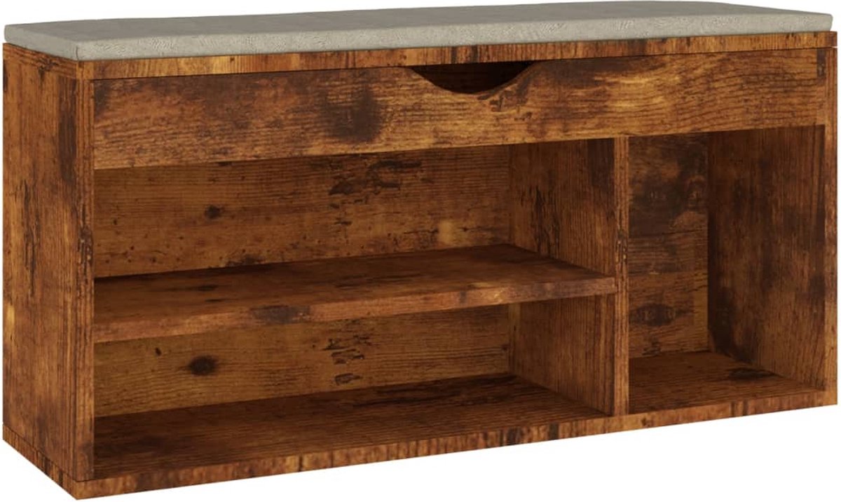 vidaXL - Schoenenbank - met - kussen - 104x30x49 - cm - bewerkt - hout - gerookt - eiken (8720286343562)