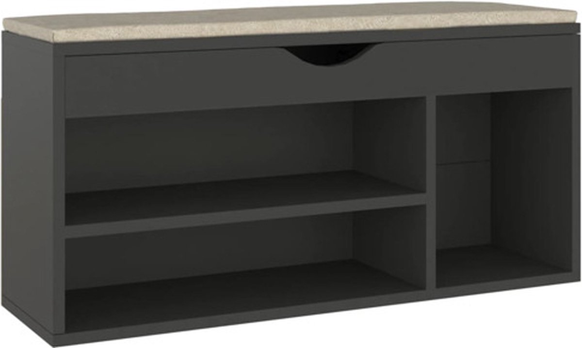 vidaXL - Schoenenbank - met - kussen - 104x30x49 - cm - bewerkt - hout - grijs (8720286343500)