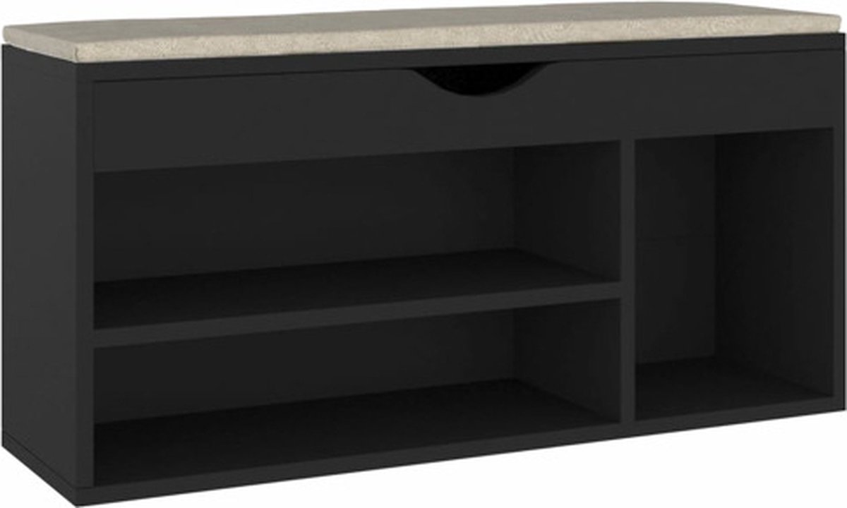 vidaXL - Schoenenbank - met - kussen - 104x30x49 - cm - bewerkt - hout - zwart (8720286343494)