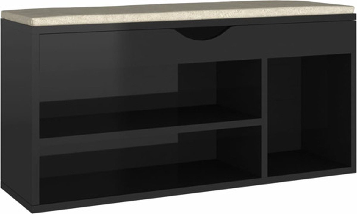 vidaXL - Schoenenbank - met - kussen - 104x30x49 - cm - hout - hoogglans - zwart (8720286343555)
