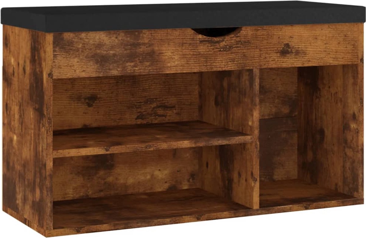 vidaXL - Schoenenbank - met - kussen - 80x30x47 - cm - bewerkt - hout - gerookt - eiken (8720286343654)