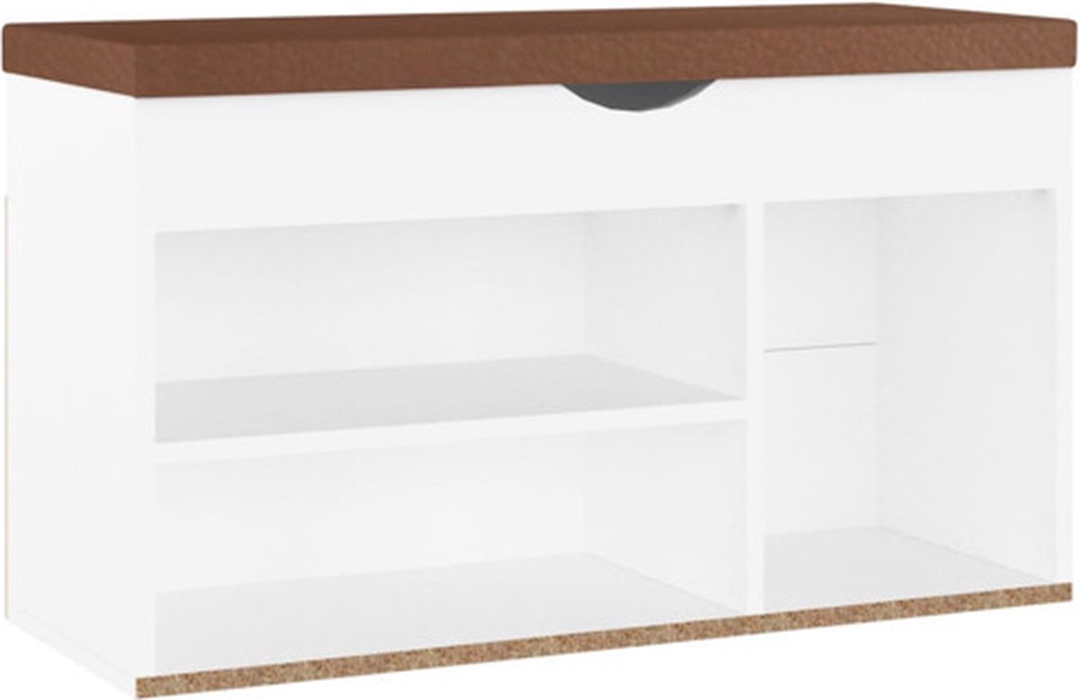 vidaXL - Schoenenbank - met - kussen - 80x30x47 - cm - bewerkt - hout - wit (8720286343579)