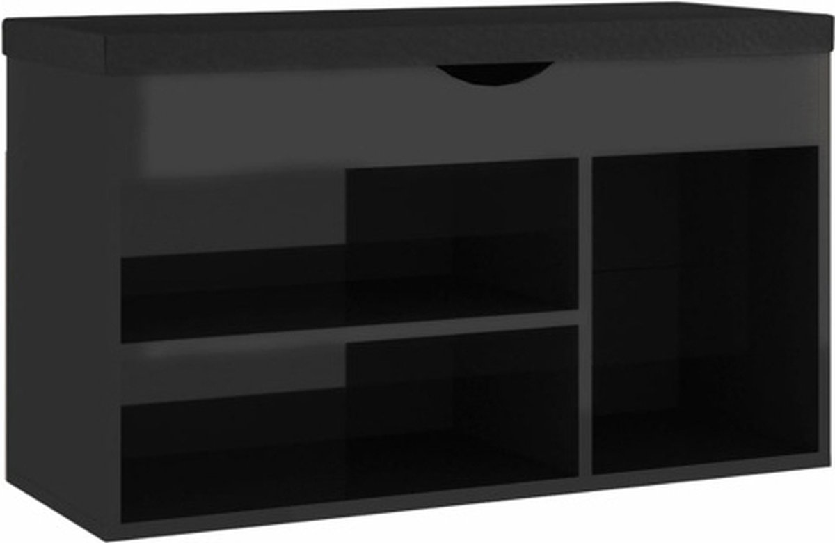 vidaXL - Schoenenbank - met - kussen - 80x30x47 - cm - hout - hoogglans - zwart (8720286343647)