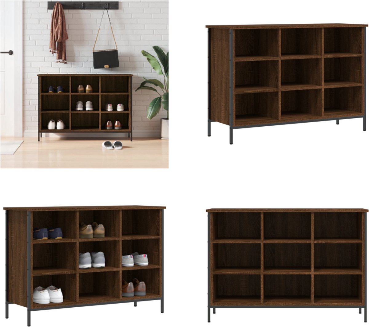 vidaXL Schoenenkast 100x35x70 cm bewerkt hout bruineikenkleurig - Schoenenkast - Schoenenkasten - Opbergkast - Kast (8721114691749)