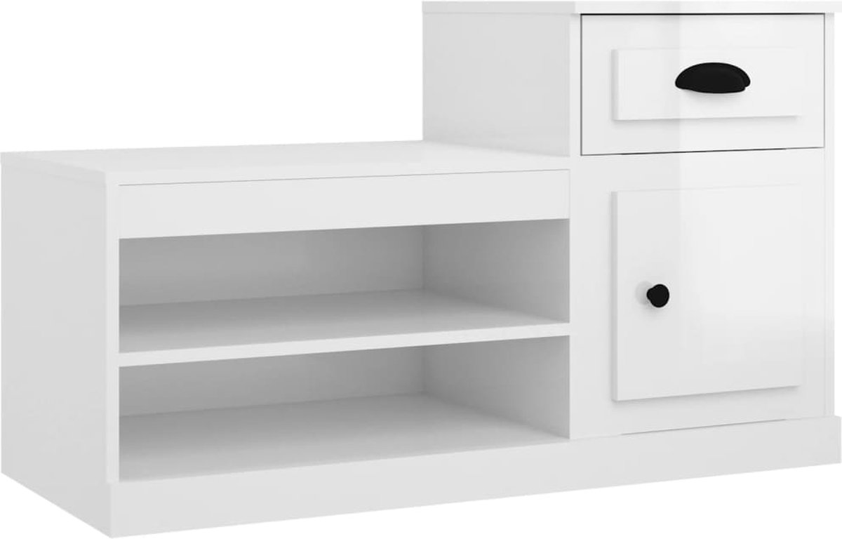 vidaXL - Schoenenkast - 100x42x60 - cm - bewerkt - hout - hoogglans - wit (8720845793081)
