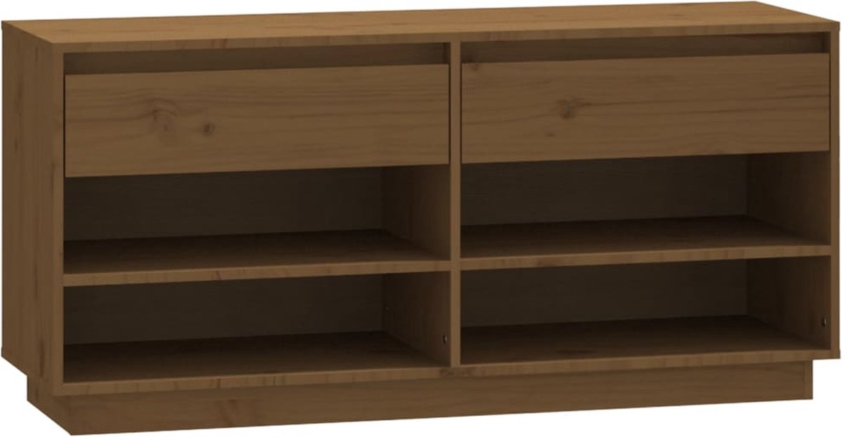 vidaXL - Schoenenkast - 110x34x52 - cm - massief - grenenhout - honingbruin (8720845580902)