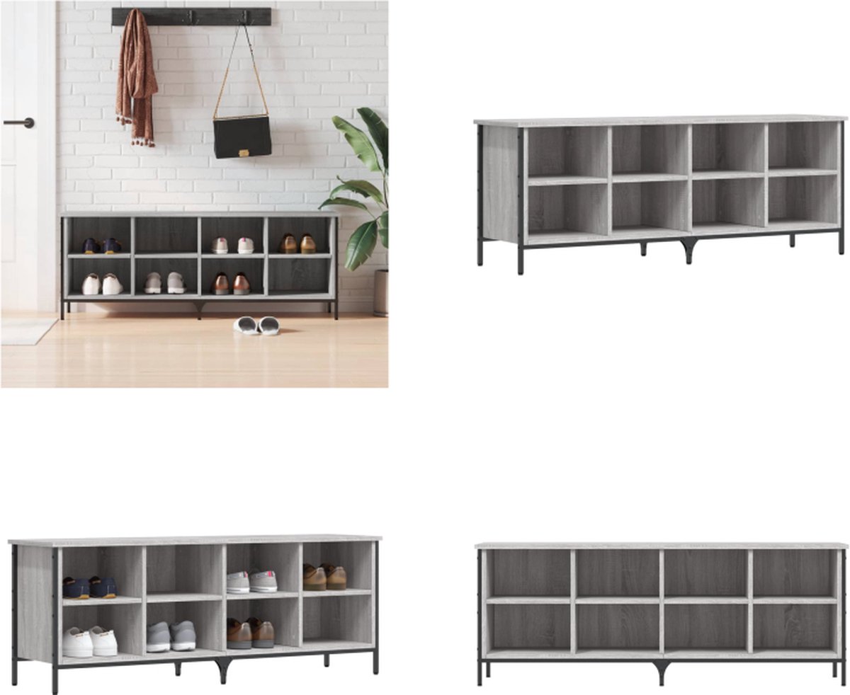 vidaXL Schoenenkast 131x35x50 cm bewerkt hout grijs sonoma eikenkleur - Schoenenkast - Schoenenkasten - Opbergkast - Kast (8721114709291)