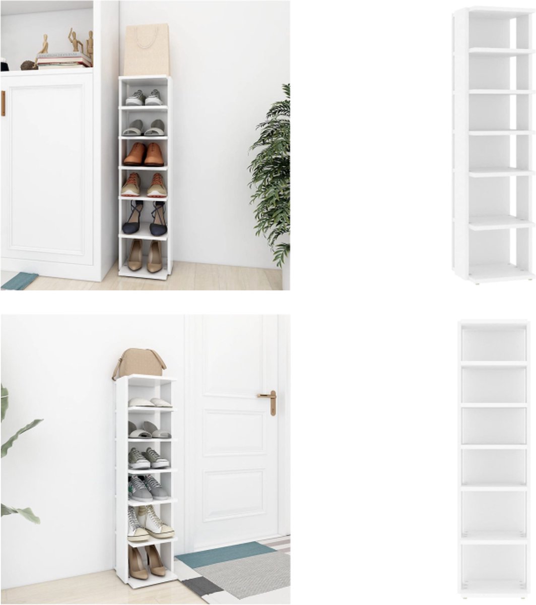vidaXL Schoenenkast 27-5x27x102 cm bewerkt hout wit - Schoenrek - Schoenrekken - Schoenenrek - Schoenenrekken (8721114897974)