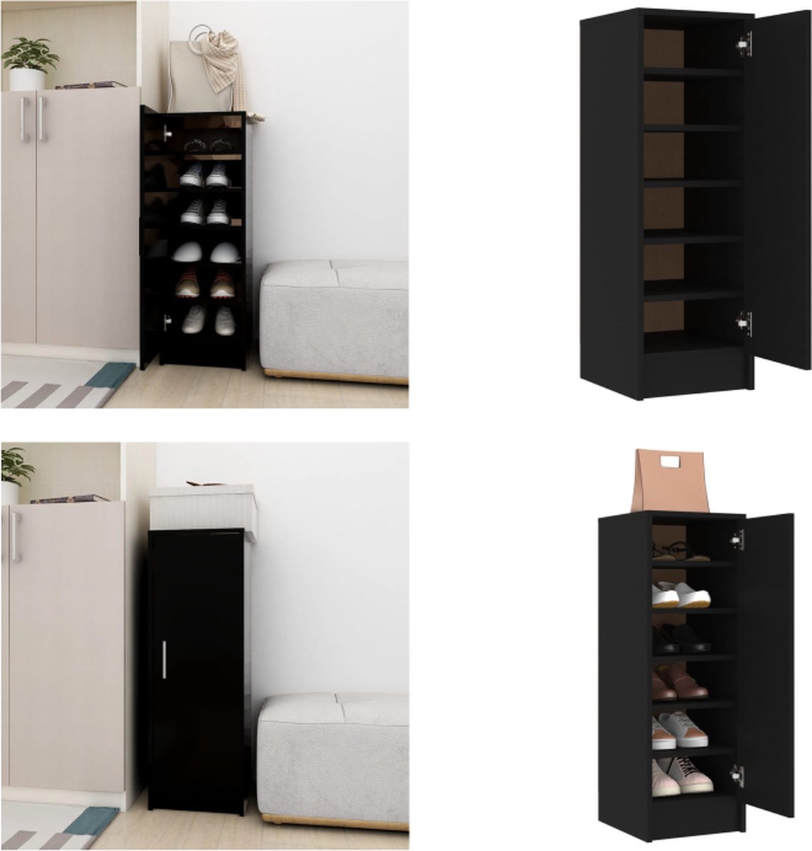 vidaXL Schoenenkast 32x35x92 cm spaanplaat zwart - Schoenenkast - Schoenenkasten - Schoenenopbergers - Schoenenopbergers (8721114824161)