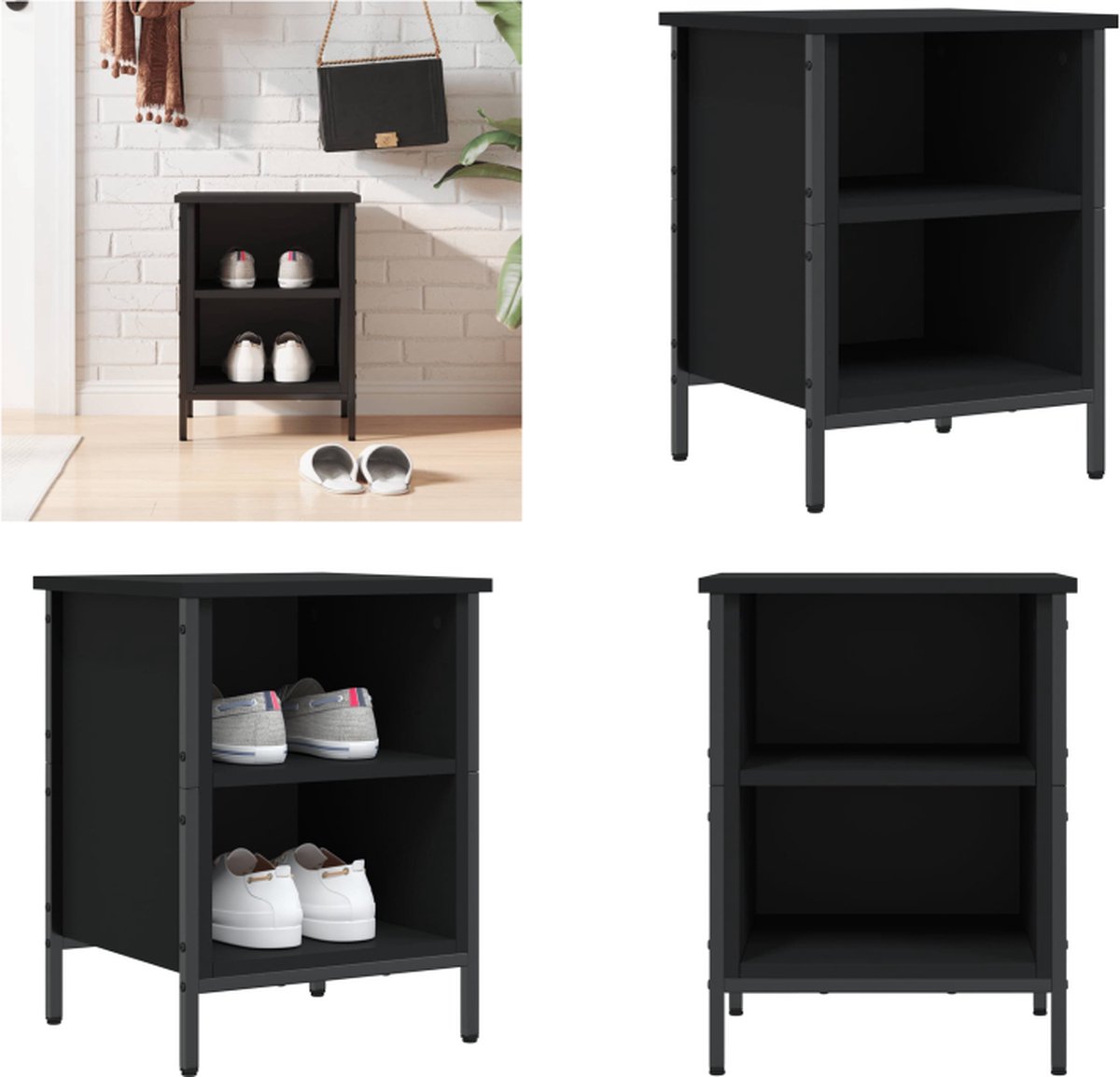 vidaXL Schoenenkast 38x35x50 cm bewerkt hout zwart - Schoenenkast - Schoenenkasten - Opbergkast - Kast (8721114833859)