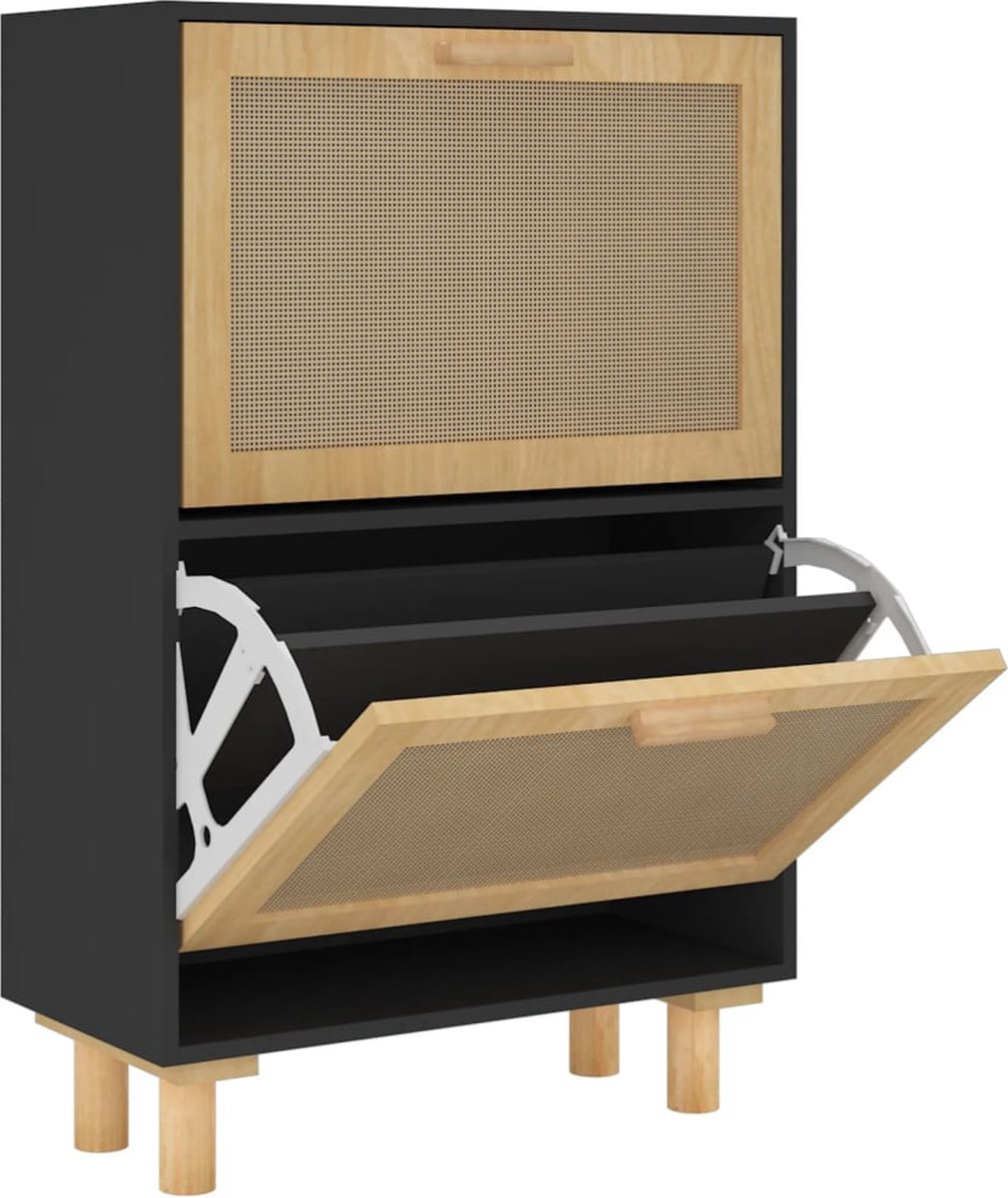vidaXL - Schoenenkast - 52x25x80 - cm - bewerkt - hout - en - rattan - zwart (8720287102694)