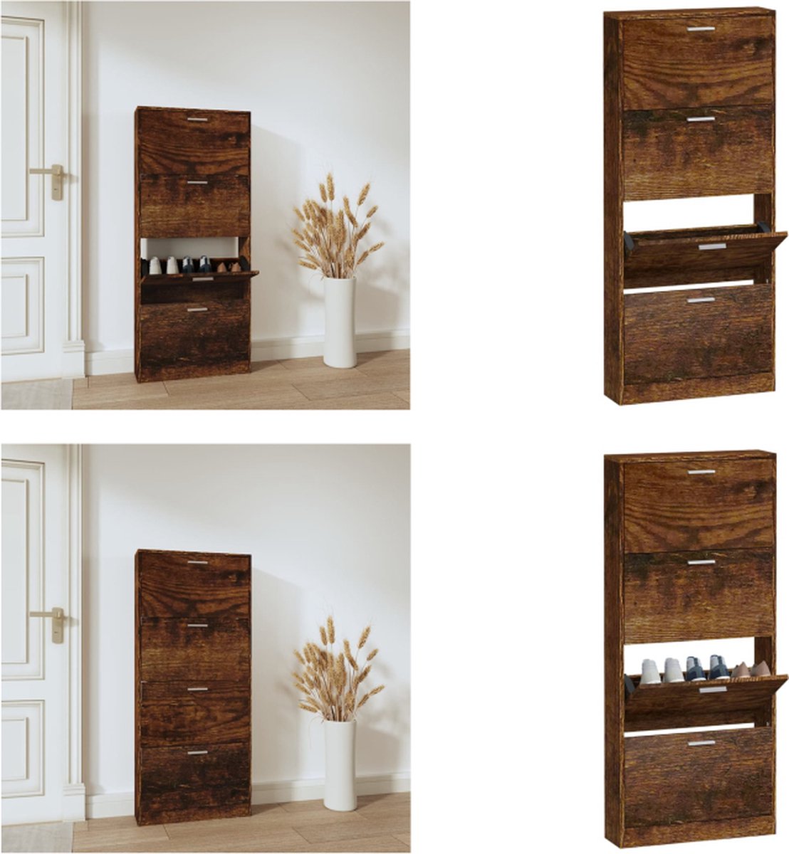 vidaXL Schoenenkast 59x17x150 cm bewerkt hout gerookt eikenkleurig - Schoenenrek - Schoenenrekken - Opbergrek Voor Schoenen - Schoenenstellage (8721114774695)