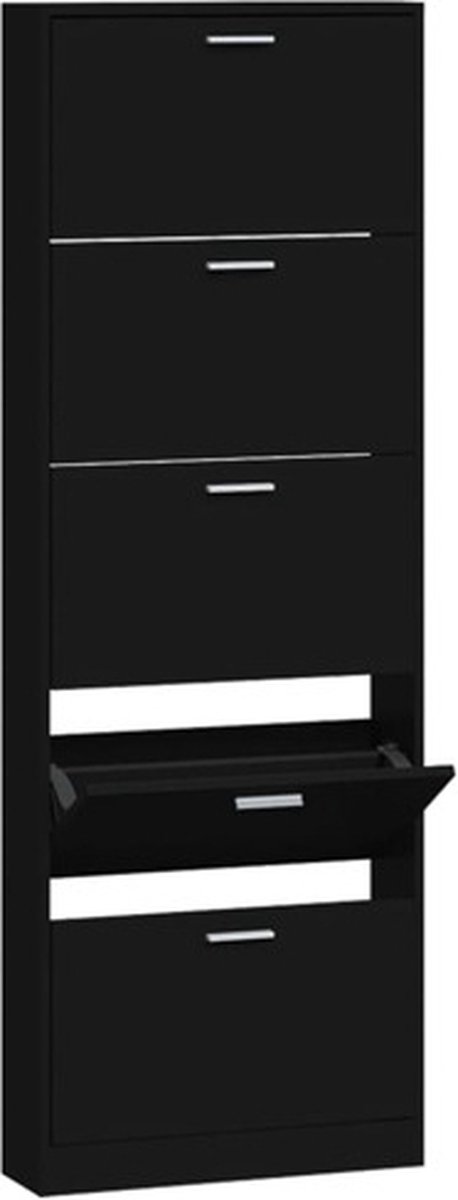 vidaXL - Schoenenkast - 59x17x169 - cm - bewerkt - hout - zwart (8720286944837)