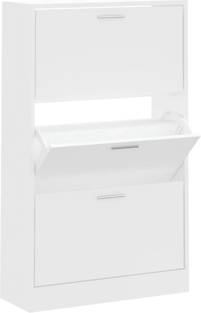 vidaXL - Schoenenkast - 63x24x103 - cm - bewerkt - hout - wit (8720286945216)