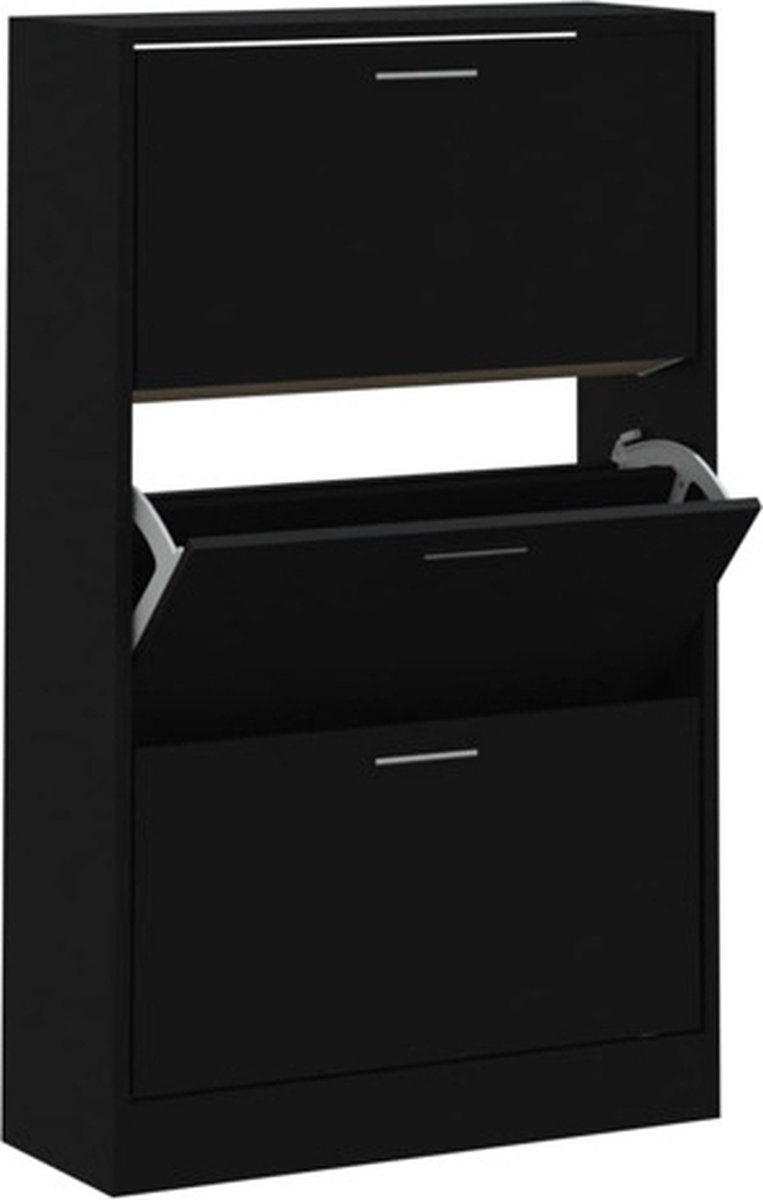 vidaXL - Schoenenkast - 63x24x103 - cm - bewerkt - hout - zwart (8720286945230)
