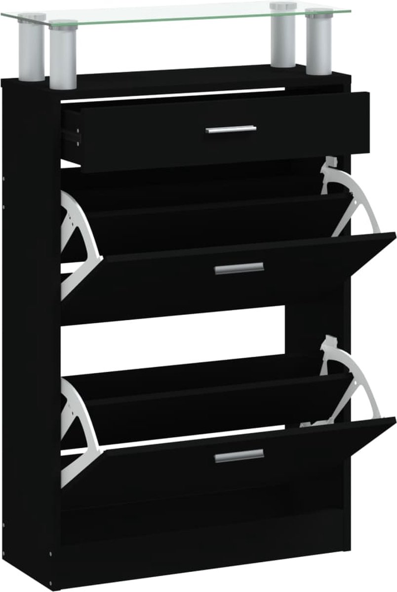 vidaXL - Schoenenkast - 63x24x104 - cm - bewerkt - hout - zwart (8720286945353)