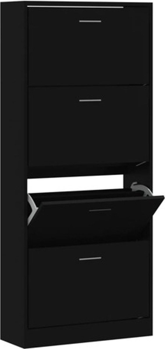 vidaXL - Schoenenkast - 63x24x147 - cm - bewerkt - hout - Zwart (8720286945155)