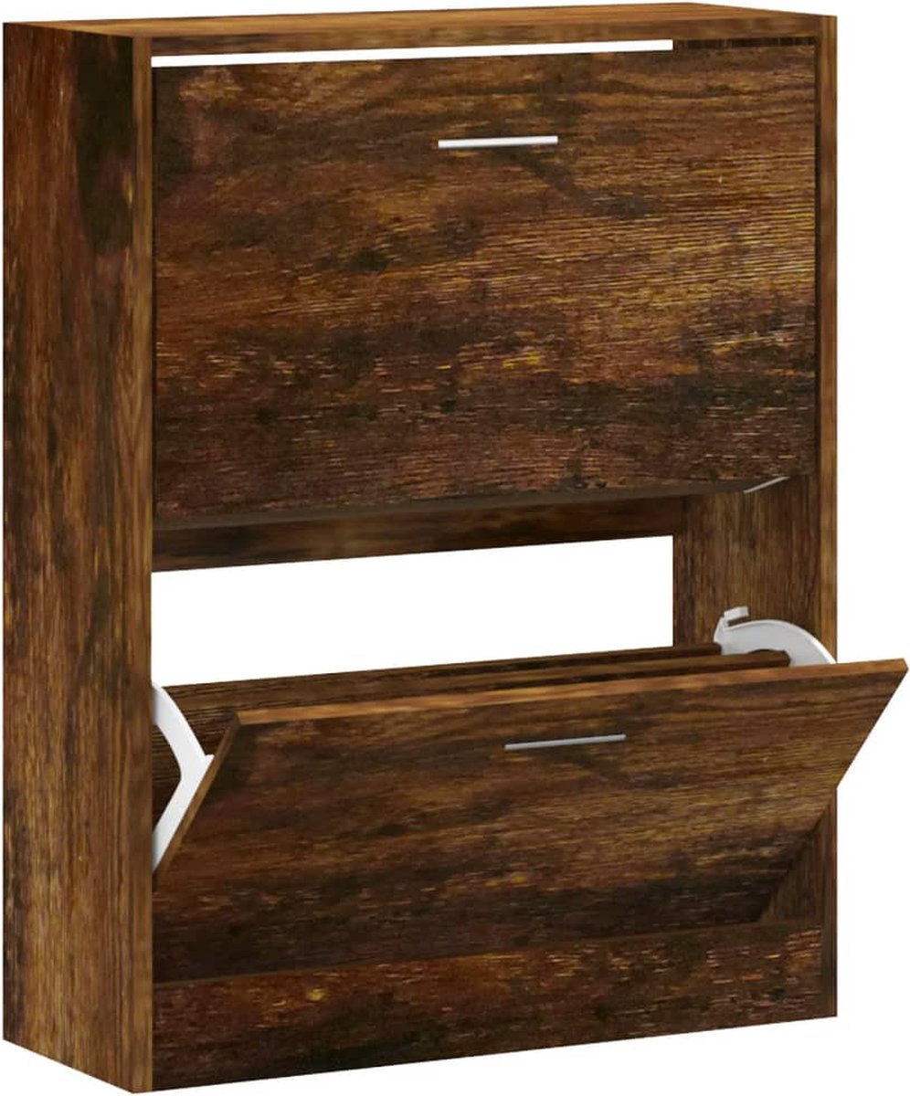 vidaXL - Schoenenkast - 63x24x81 - cm - bewerkt - hout - gerookt - eikenkleurig (8720286945322)