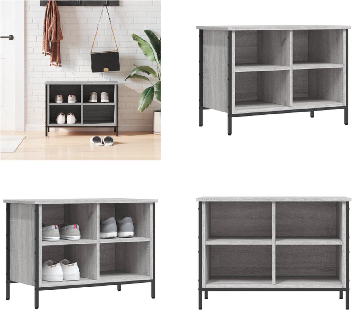 vidaXL Schoenenkast 69x35x50 cm bewerkt hout grijs sonoma eikenkleurig - Schoenenkast - Schoenenkasten - Opbergkast - Kast (8721114772929)