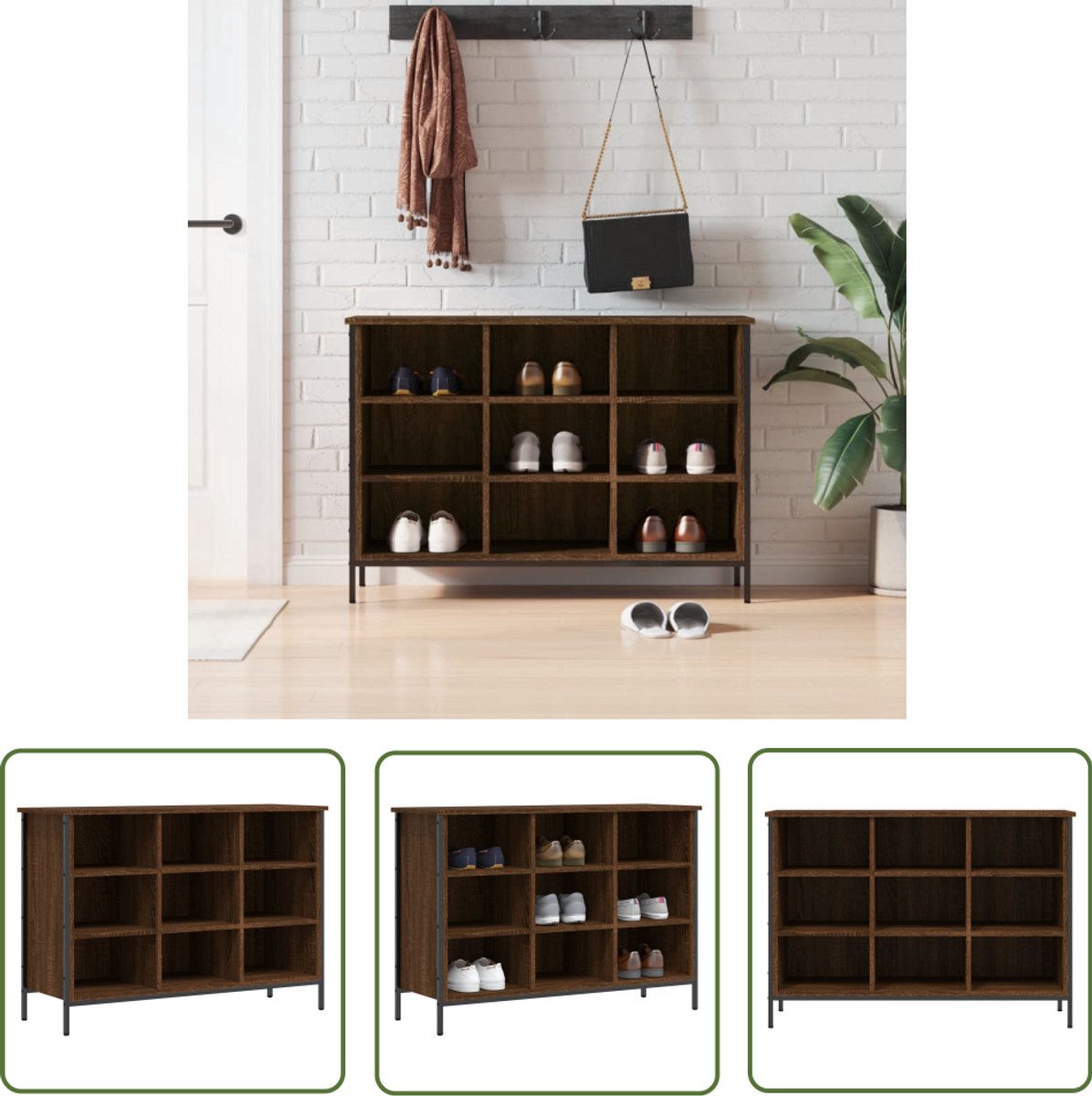 vidaXL Schoenenkast - Bruin Eiken - 100x35x70 cm Schoenenkast - Kast - Opbergkast - Schoenuitlegger - Entreemeubilair (8204638513525)