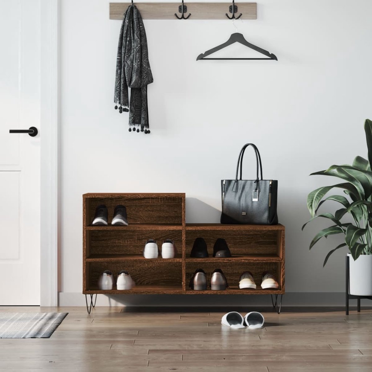 vidaXL Schoenenkast - Bruin Eikenkleur - 102x36x60 cm Schoenenkast - Schoenen Rek - Schoenuitlegger - Bergruimte - Kastje - Houten Kast - Bruine Eiken Kleur - Design (8251038186293)