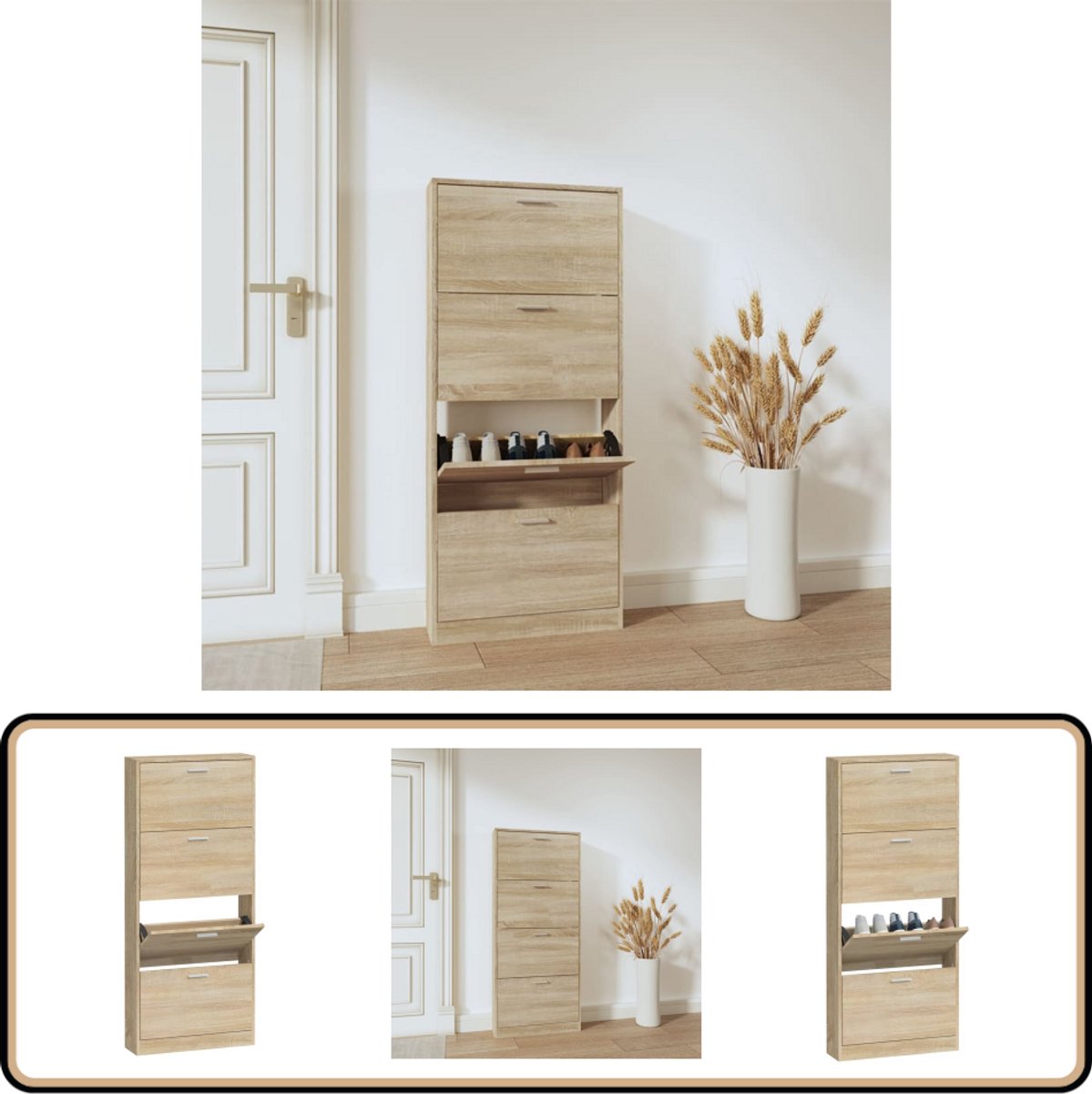 vidaXL Schoenenkast - Eiken - 59x17x150 cm Schoenenkast - Schoenen Rek - Schoenuitlegger - Bergruimte - Kastje (8235396269232)