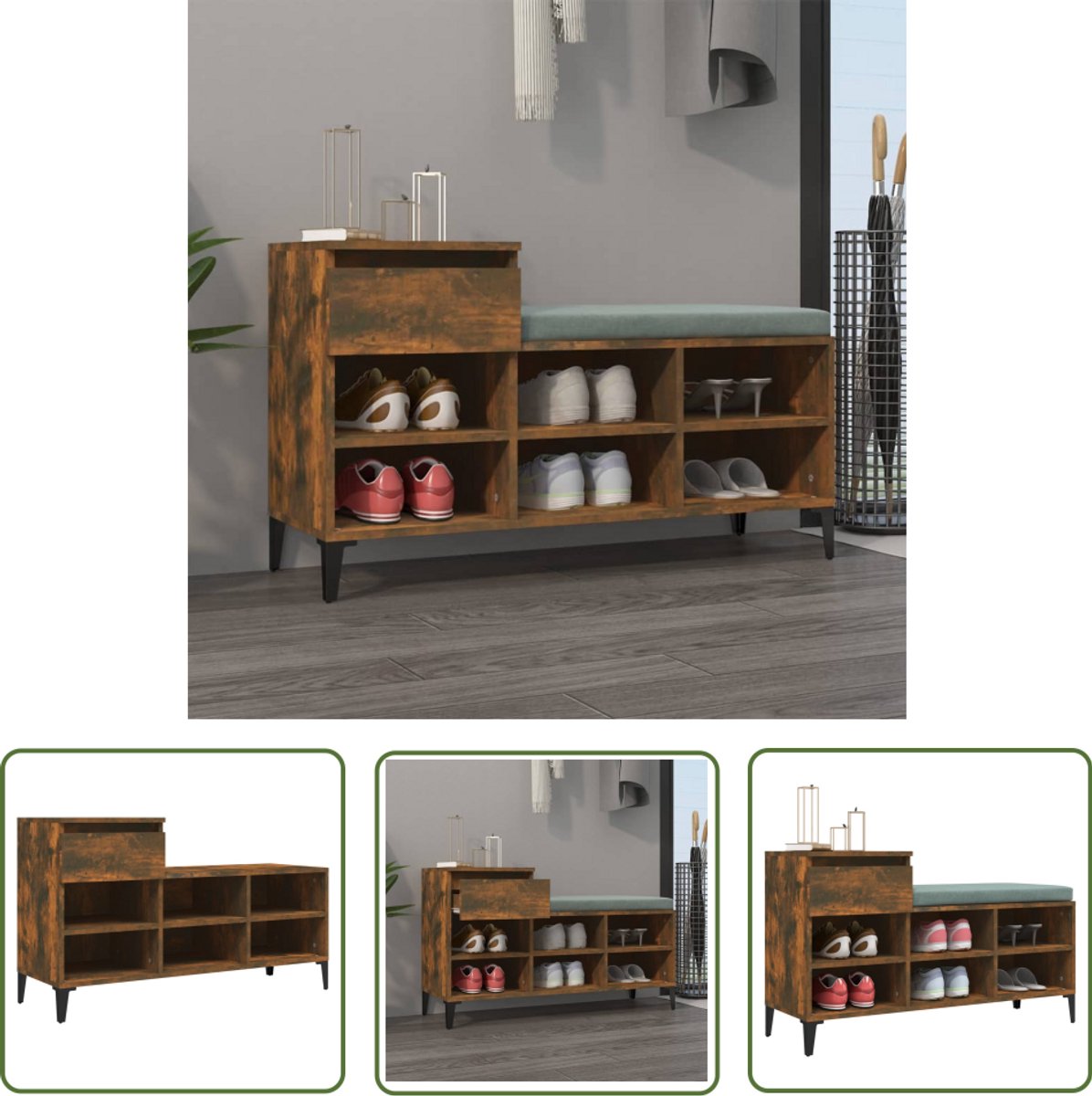 vidaXL Schoenenkast - Gerookt Eiken - 102x36x60 cm Schoenenkast - Houten Schoenenkast - Bruine Schoenenkast - Vintage Schoenenkast - Berging Schoenen (8318891454638)