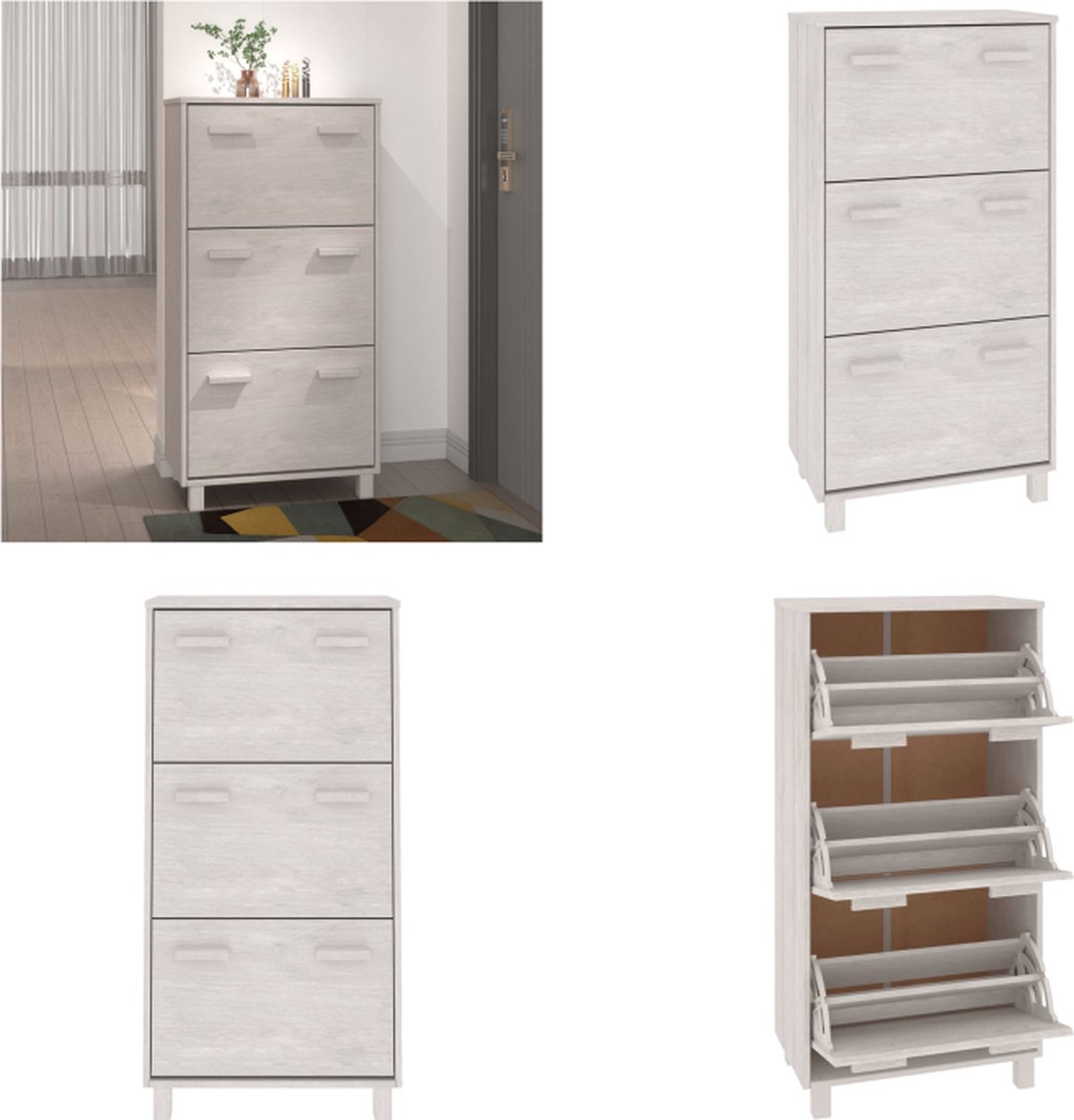 vidaXL Schoenenkast HAMAR 59-5x35x117 cm massief grenenhout wit - Schoenenkast - Schoenenkasten - Houten Schoenenkast - Schoenen Kast (8721114749266)