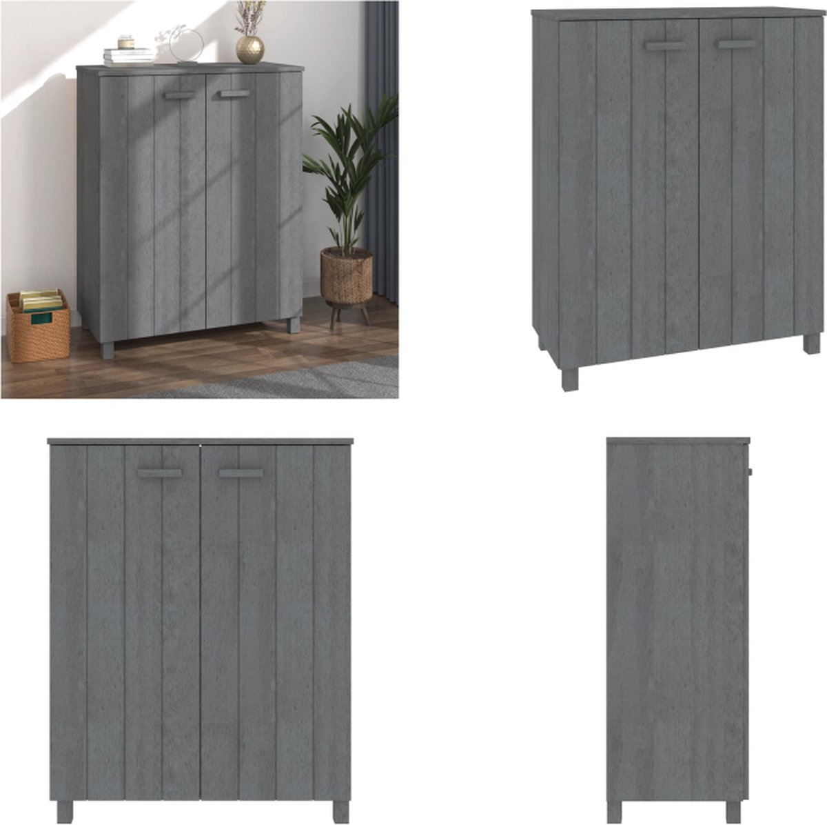 vidaXL Schoenenkast HAMAR 85x40x108 cm massief grenenhout donkergrijs - Schoenenkast - Schoenenkasten - Schoenen Kast - Schoenenrek (8721114765327)