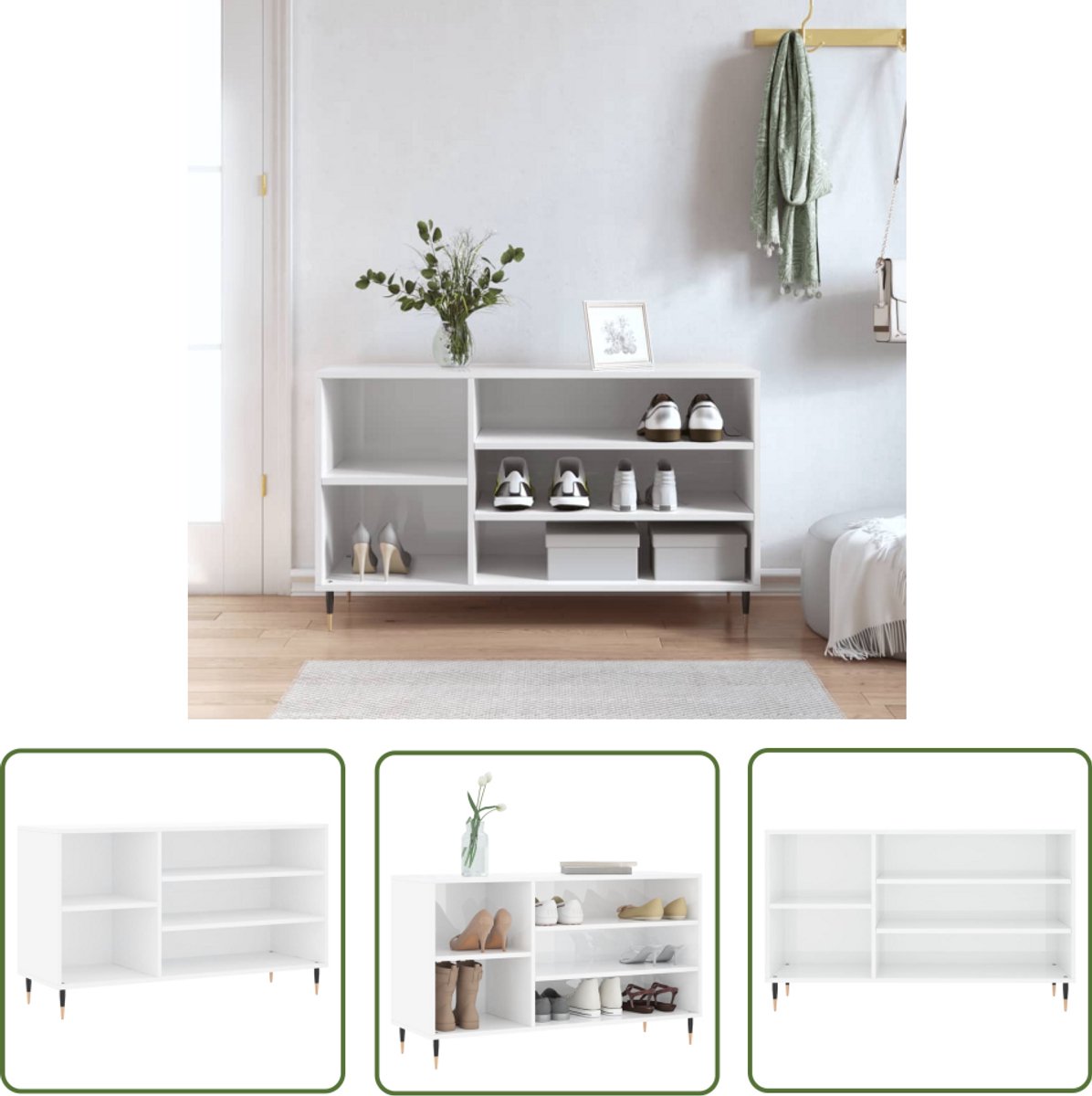 vidaXL Schoenenkast Hoogglans Wit - Stijlvol & Praktisch Schoenenkast - Witte Schoenenkast - Houten Schoenenkast - Schoenenrek - Opbergkast (8138639325187)