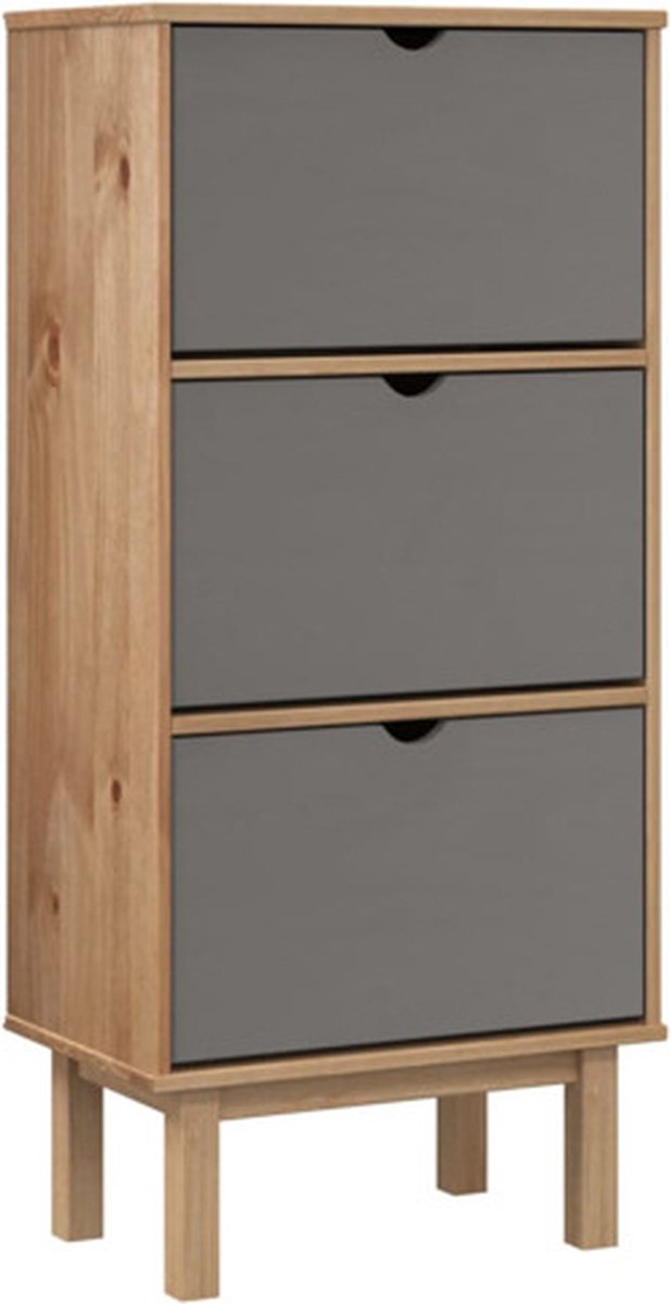 vidaXL - Schoenenkast - OTTA - 3 - lades - massief - grenenhout - bruin - en - grijs (8720845602154)