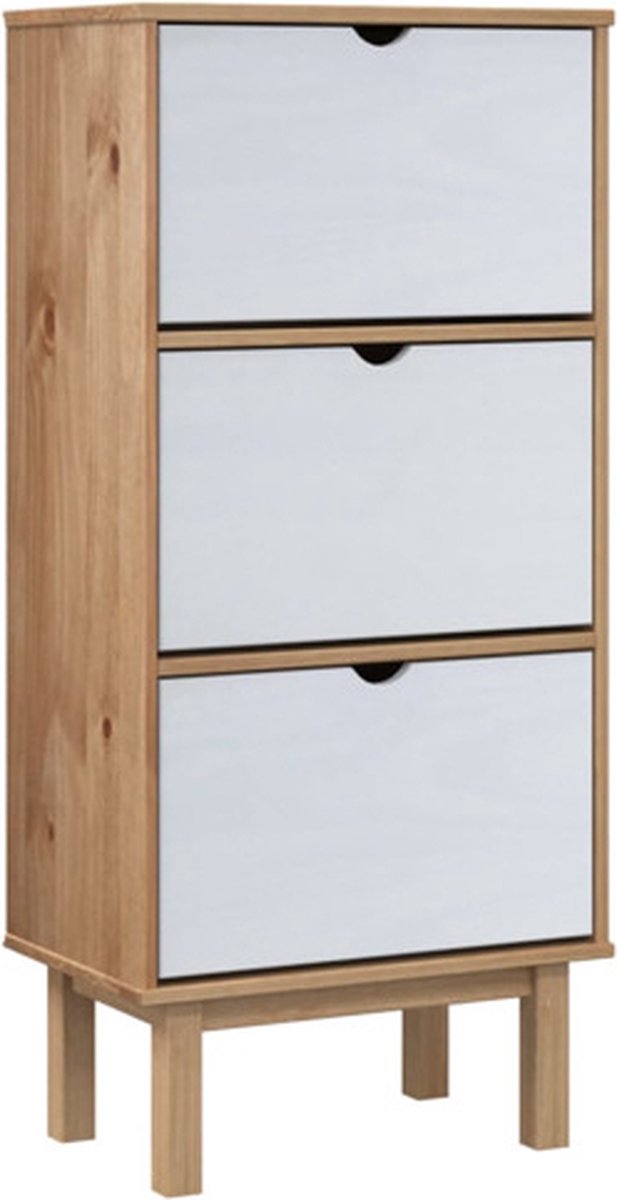 vidaXL - Schoenenkast - OTTA - 3 - lades - massief - grenenhout - bruin - en - wit (8720845602161)