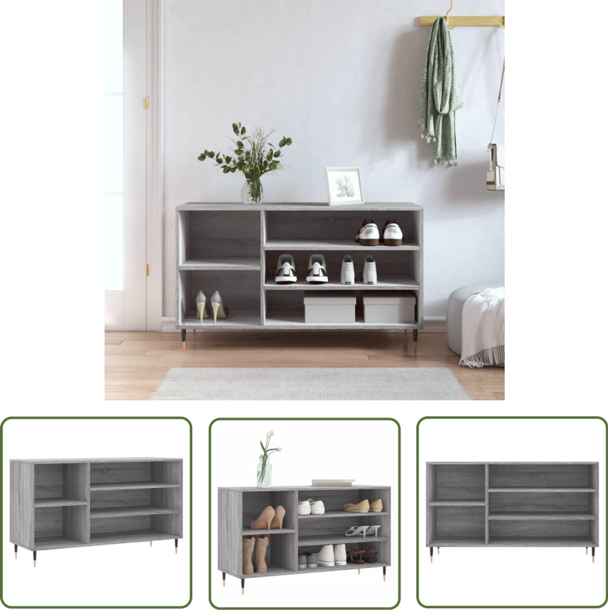 vidaXL Schoenenkast Sonoma Grijs 102x36x60 cm Schoenenkast - Schoenuitlegers - Bergruimte - Houten Schoenenkast - Grijze Schoenenkast (8138639325316)