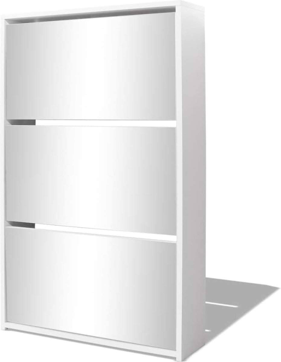 vidaXL - Schoenenkast - drielaags - met - spiegel - 63x17x102,5 - cm - wit (8718475977278)