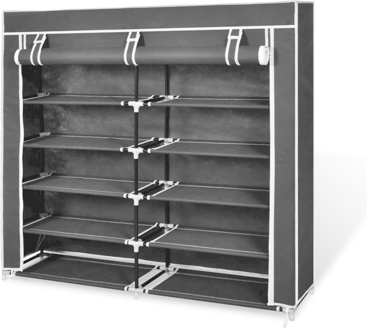 vidaXL Schoenenkast met hoes - 115x28x110 cm - Zwart Schoenenkast - Schoenen Organisatie - Schoenen Opslag - Kledingkast - Bergruimte - Entree Meubilair - Slaapkamermeubelen - Gang Meubels (8304606191929)