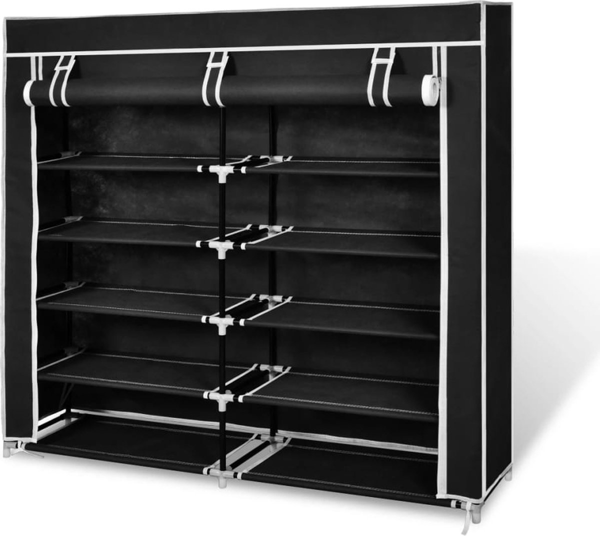 vidaXL - Schoenenkast - met - hoes - 115x28x110 - stof - zwart (8718475855071)