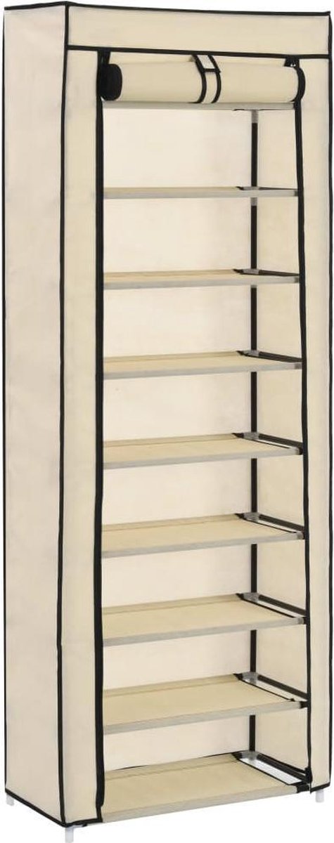 vidaXL - Schoenenkast - met - hoes - 57x29x162 - cm - stof - crème (8719883564753)