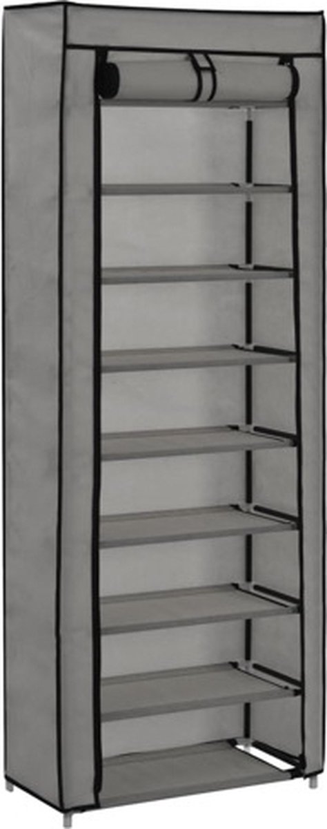vidaXL - Schoenenkast - met - hoes - 57x29x162 - cm - stof - grijs (8719883564760)