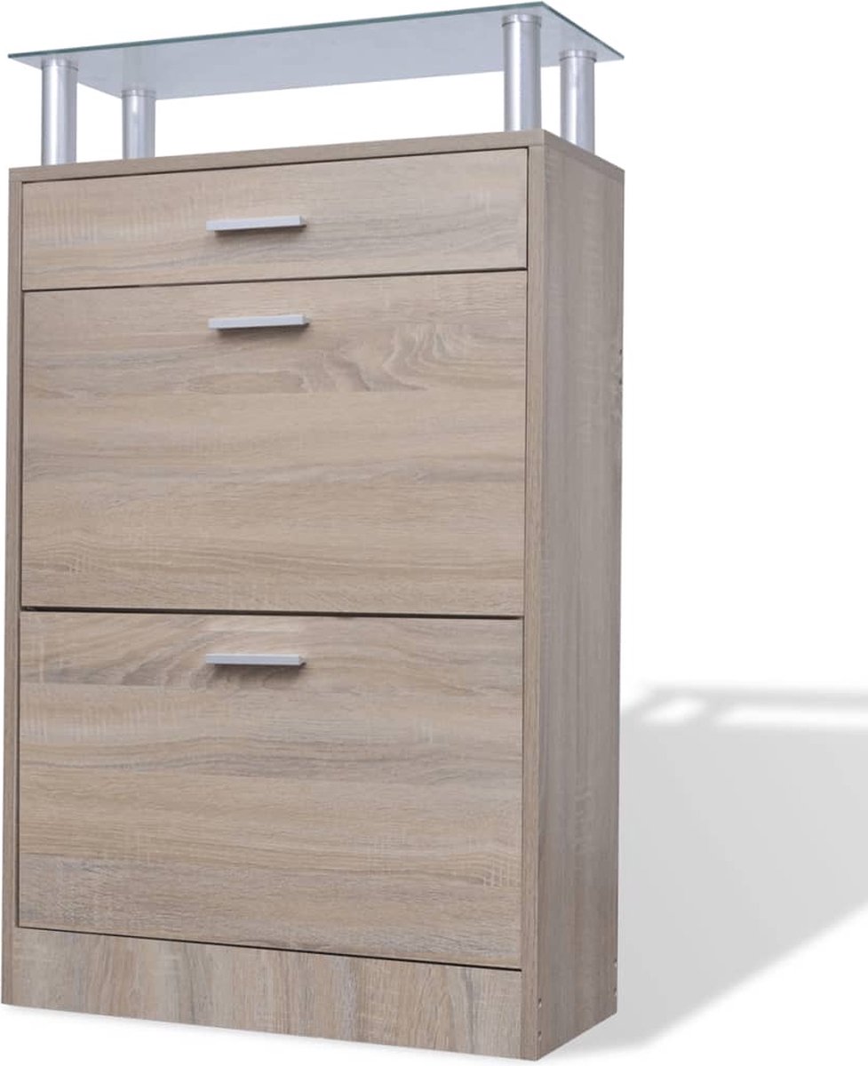 vidaXL - Schoenenkast - met - lade - en - glazen - bovenschap - eiken-look (8718475885603)