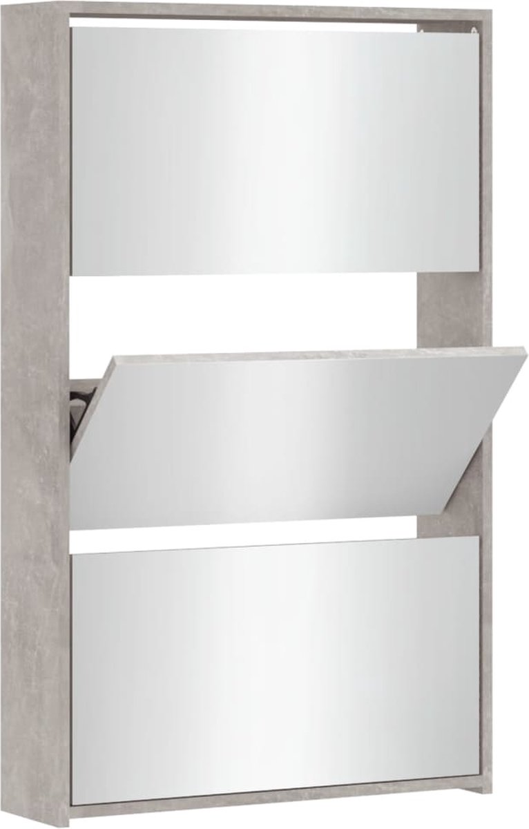 vidaXL - Schoenenkast - met - spiegel - 3-laags - 63x17x102,5 - cm - betongrijs (8720286946077)