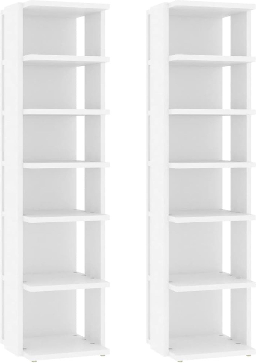 vidaXL - Schoenenkasten - 2 - st - 27,5x27x102 - cm - bewerkt - hout - wit (8720286610244)