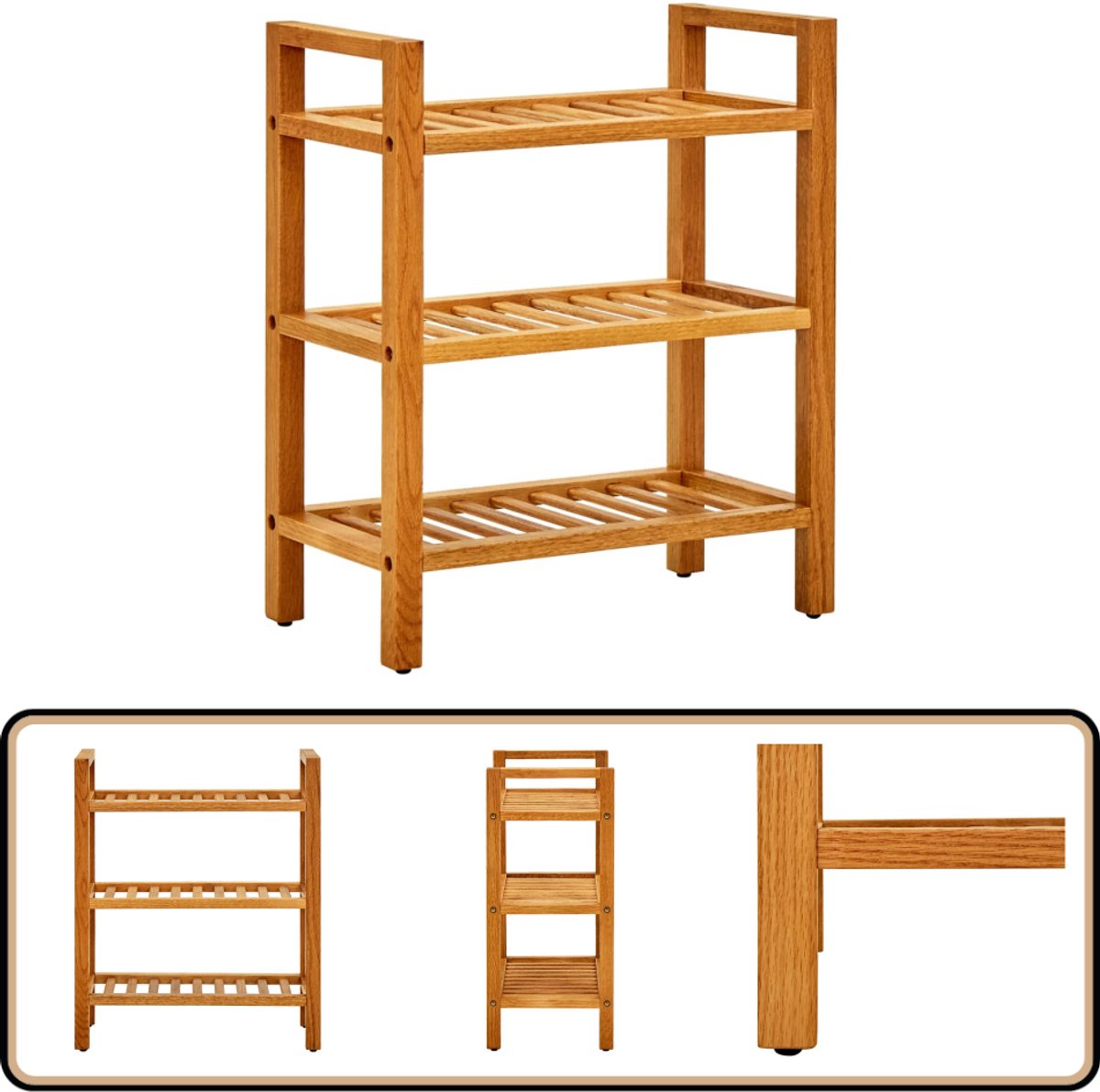 vidaXL Schoenenrek 3 schappen massief eikenhout Schoenenrek - Schoenuitlegger - Eikenhouten Meubilair - Landelijke Woonstijl - Vintage Interieur (8113138705920)