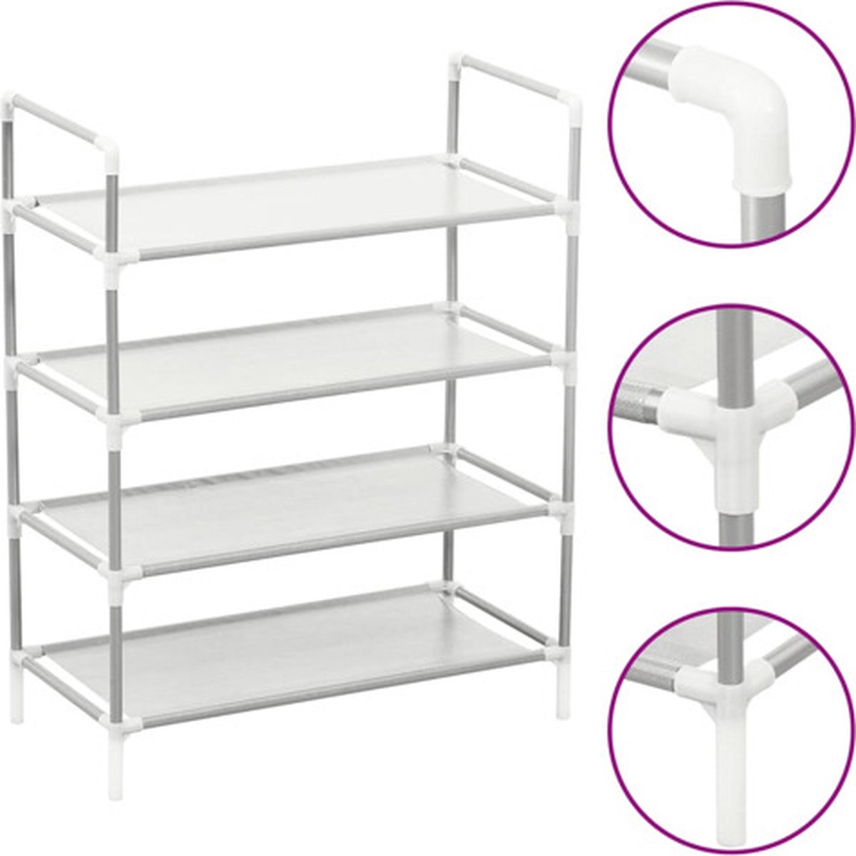 vidaXL - Schoenenrek - met - 4 - schappen - metaal - en - nonwoven - stof - zilverkleur (8720286370025)